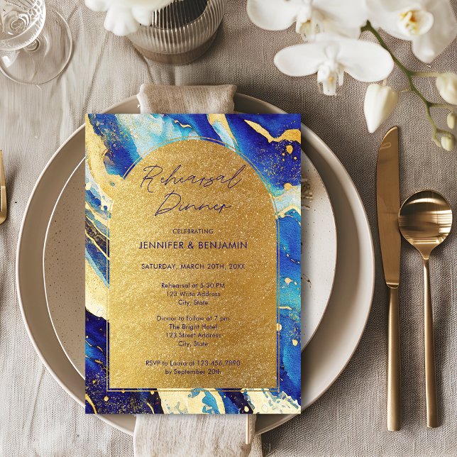 Invitation Dîner de répétition de mariage Royal Navy bleu or (Créateur téléchargé)