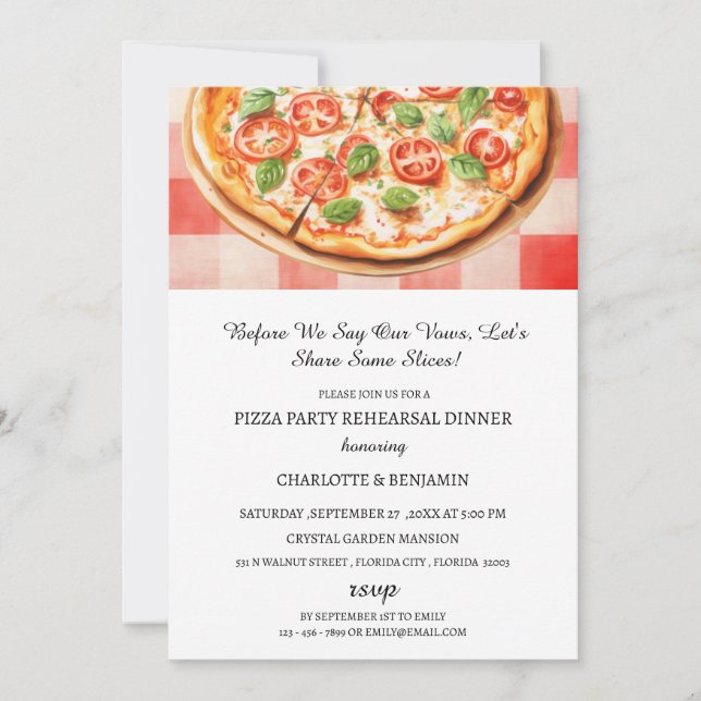 Invitation Dîner de répétition de mariage Rustic Pizza Party (Devant)