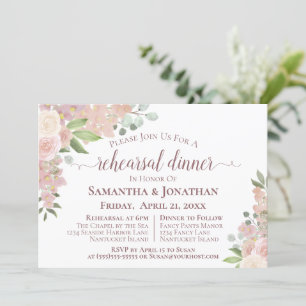 Invitation Dîner de répétition de Mariage Rustique Blush Rose