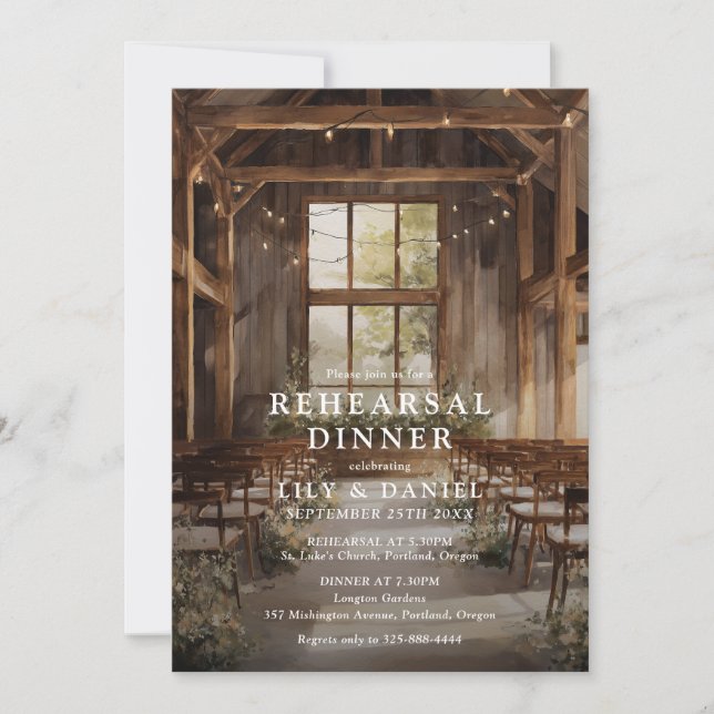 Invitation Dîner de répétition de mariage rustique bohème à l (Devant)