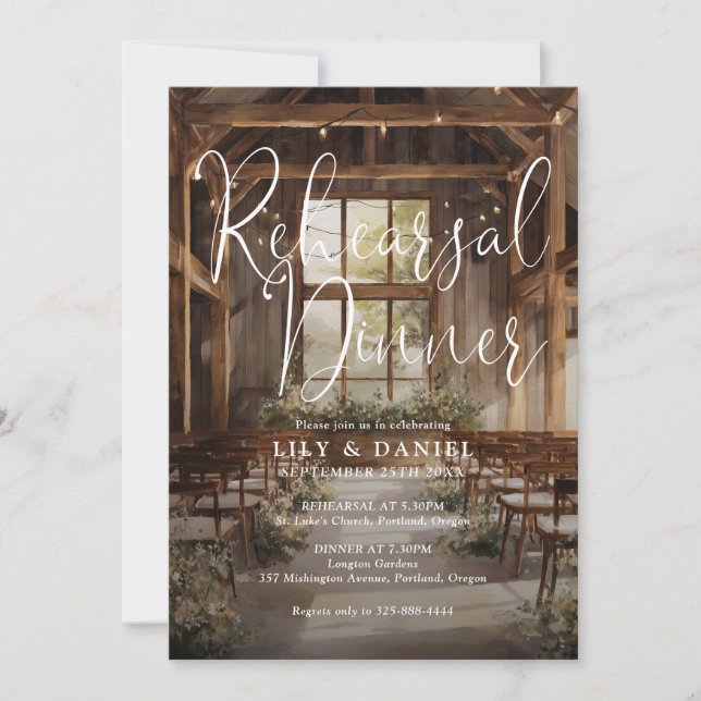 Invitation Dîner de répétition de mariage rustique bohème à l (Devant)