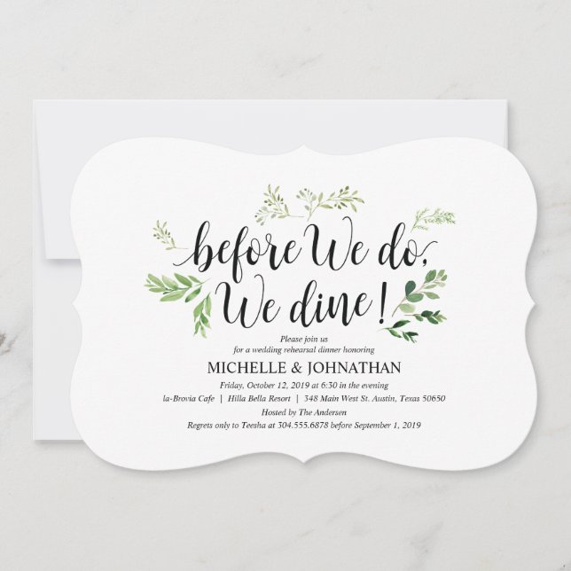 Invitation Dîner de répétition de Mariage rustique verdoyant  (Devant)