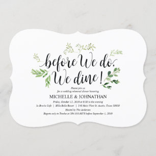 Invitation Dîner de répétition de Mariage rustique verdoyant 