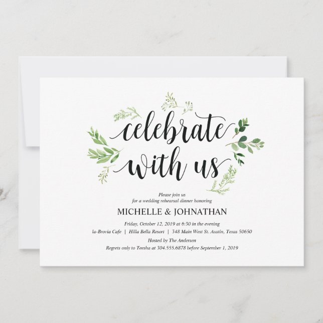 Invitation Dîner de répétition de Mariage rustique verdoyant  (Devant)