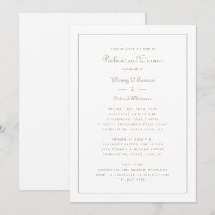 Invitation Dîner de répétition de mariage Script élégant Or B