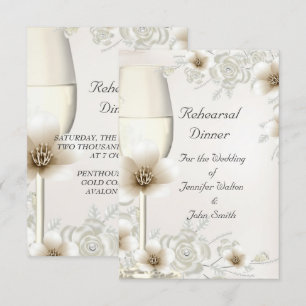 Invitation Dîner de répétition de mariage sépia crème rose fl
