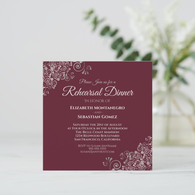 Invitation Dîner de répétition de mariage Silver sur la place (Debout devant)