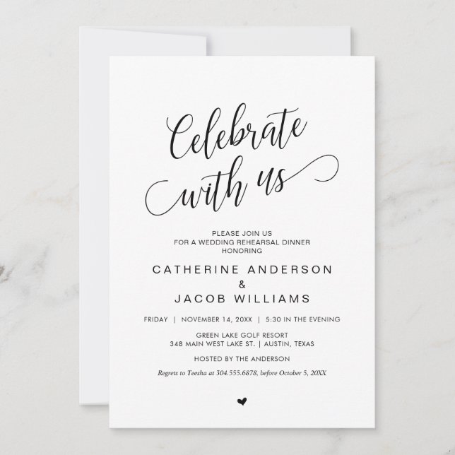 Invitation Dîner de répétition de mariage, simple classe noir (Devant)