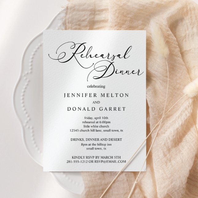 Invitation Dîner de répétition de mariage simple moderne noir (Créateur téléchargé)
