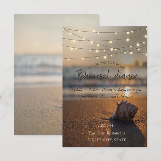 Invitation Dîner de répétition de mariage sur la plage au cou (Devant / Derrière)