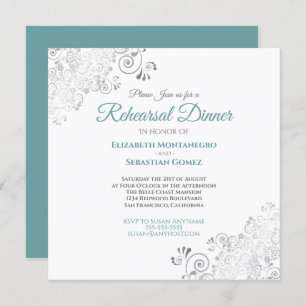 Invitation Dîner de répétition de mariage turquoise et gris é
