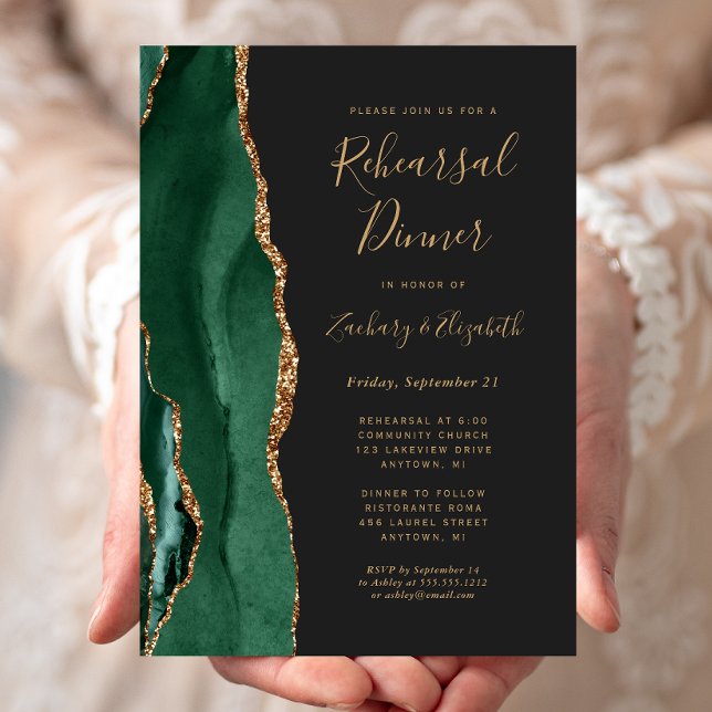 Invitation Dîner de répétition de mariage vert émeraude foncé (Créateur téléchargé)
