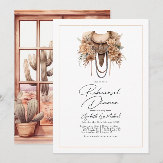 Invitation Dîner de répétition de mariage western rustique (Devant / Derrière)