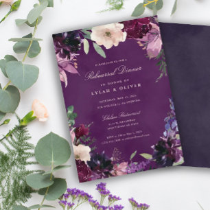 Invitation Dîner de répétition de Mariages floraux d'aubergin