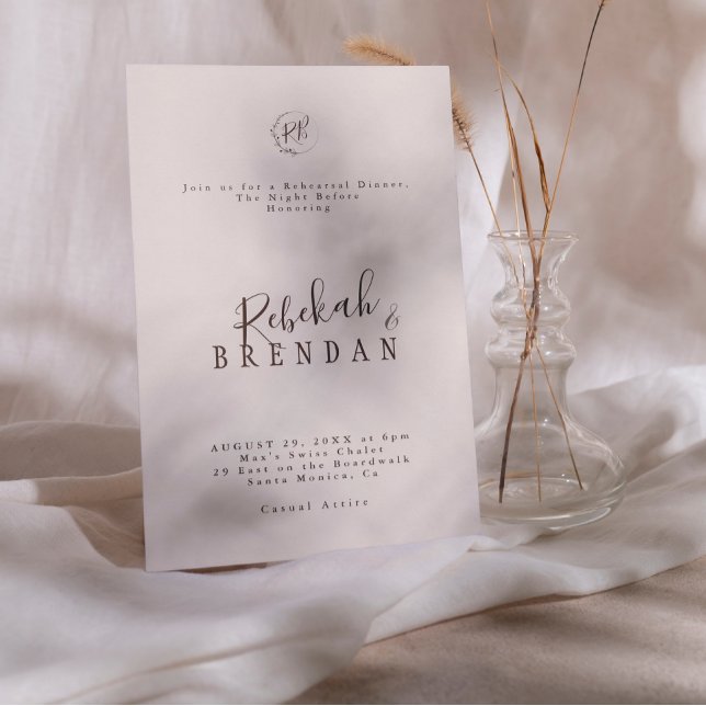Invitation Dîner de répétition de monogramme floral à script  (Créateur téléchargé)