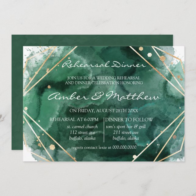 Invitation Dîner De Répétition De Parties scintillant Verte E (Devant / Derrière)