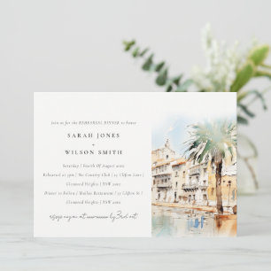 Invitation Dîner de répétition de paysage aquarelle à Majorqu