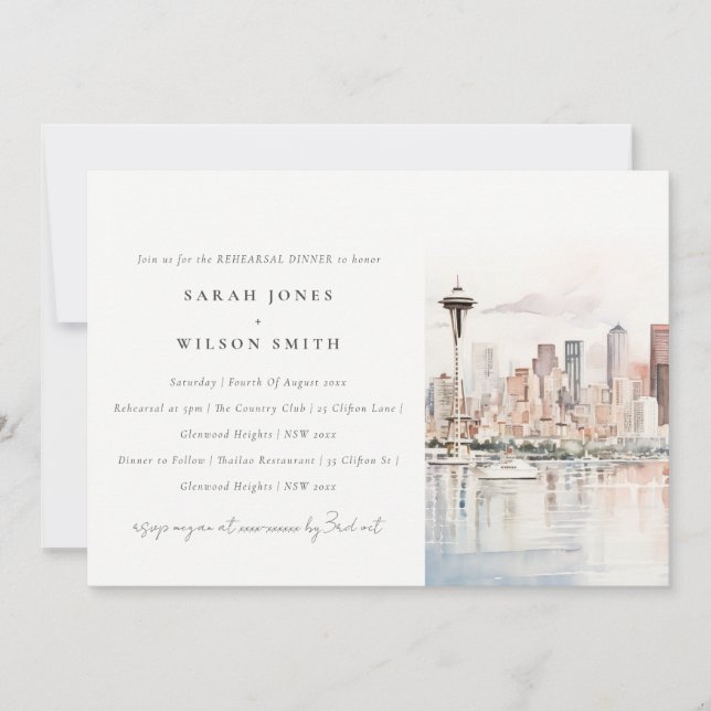 Invitation Dîner de répétition de paysage de Seattle, Washing (Devant)