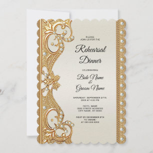 Invitation Dîner de répétition de perles blanches ornées d'or