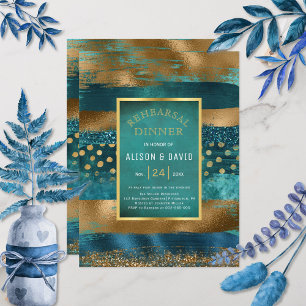 Invitation Dîner de répétition de pinceau or et turquoise