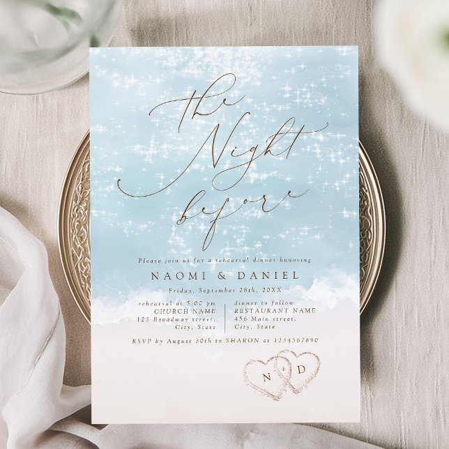 Invitation Dîner de répétition de plage à coeurs de sable écr (Modern Script Sand Hearts Beach Rehearsal Dinner Invitation)