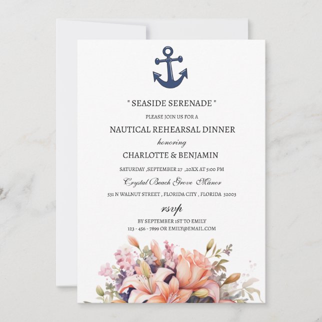 Invitation Dîner de répétition de plage à thème nautique uniq (Devant)