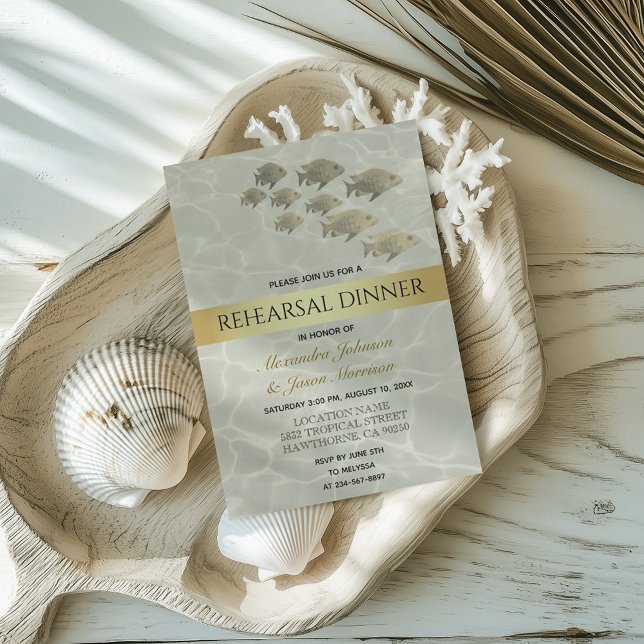 Invitation Dîner de répétition de plage tropicale doré (Créateur téléchargé)