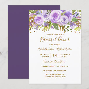 Invitation Dîner de répétition de rose florale de paillettes