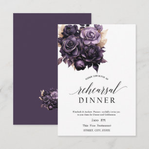 Invitation Dîner de répétition de roses violettes foncées élé