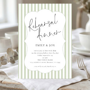 Invitation Dîner de répétition de script à rayures vert sauge