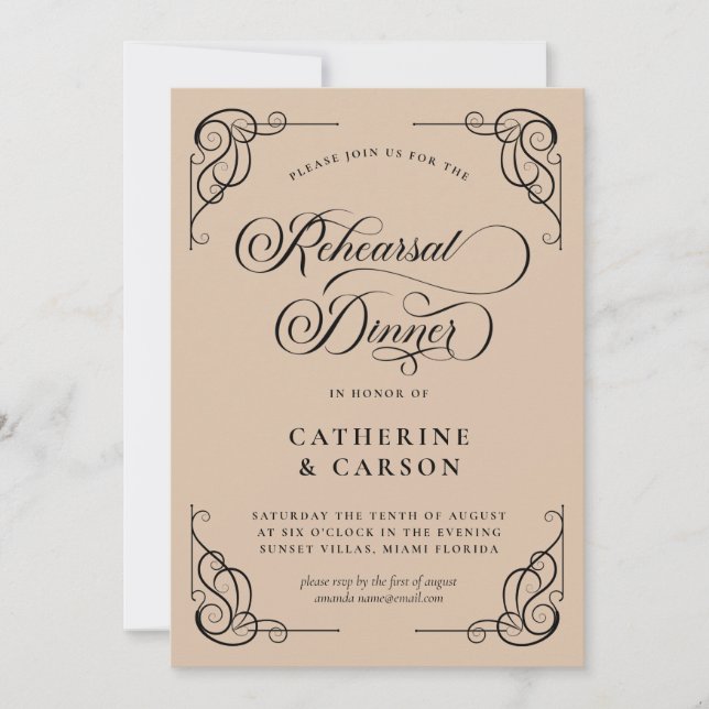 Invitation Dîner de répétition de script de calligraphie beig (Devant)