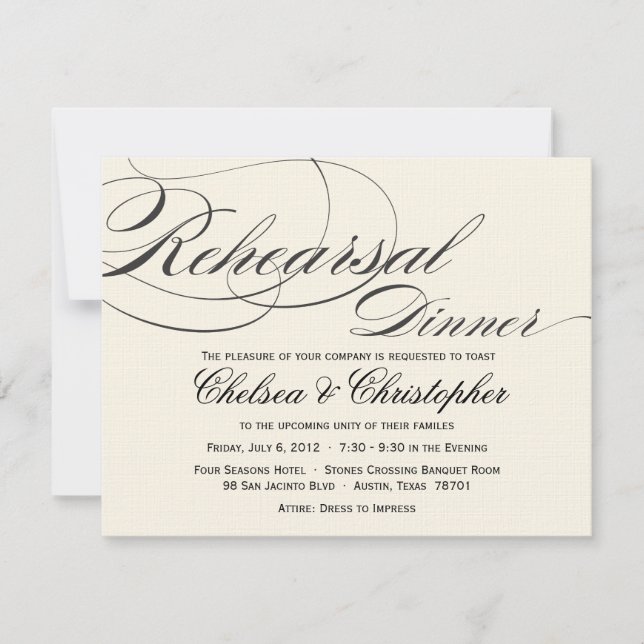 Invitation Dîner de répétition de script élégant - Noir (Devant)