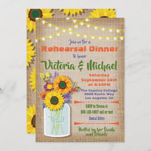 Invitation Dîner de répétition de Sunflower Mason Jar Burlap