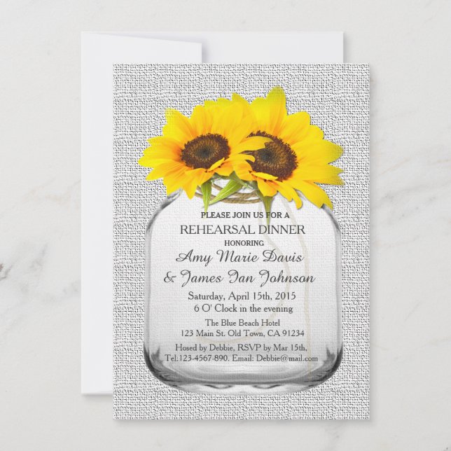 Invitation Dîner de répétition de tournesol de jarre Mason8 (Devant)