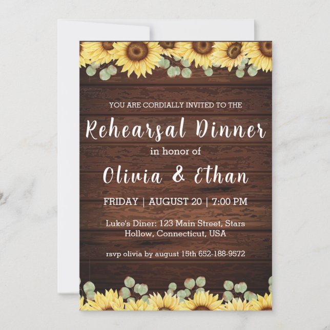 Invitation Dîner de répétition de tournesol de pays invitatio (Devant)