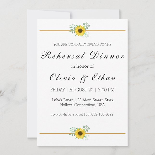 Invitation Dîner de répétition de tournesol Eucalyptus invita (Devant)