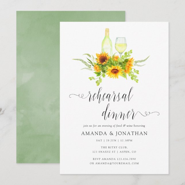 Invitation Dîner de répétition de tournesols Boho Dégustation (Devant / Derrière)