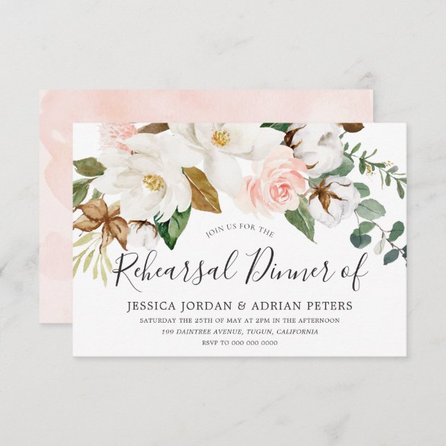 Invitation Dîner de répétition de toutes les saisons blanc et (Devant / Derrière)