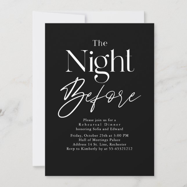 Invitation Dîner de répétition de typographie moderne noire (Devant)
