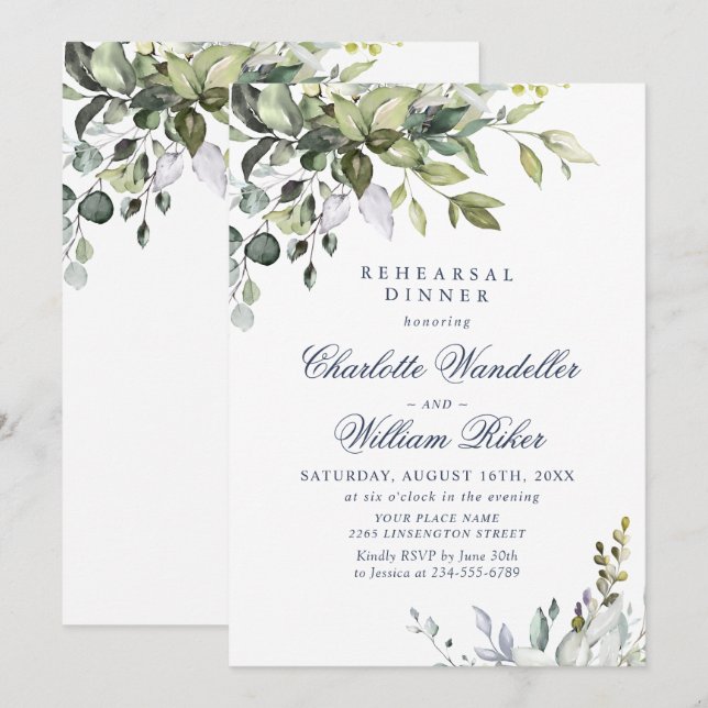 Invitation Dîner de répétition de verdure d'eucalyptus à l'aq (Devant / Derrière)