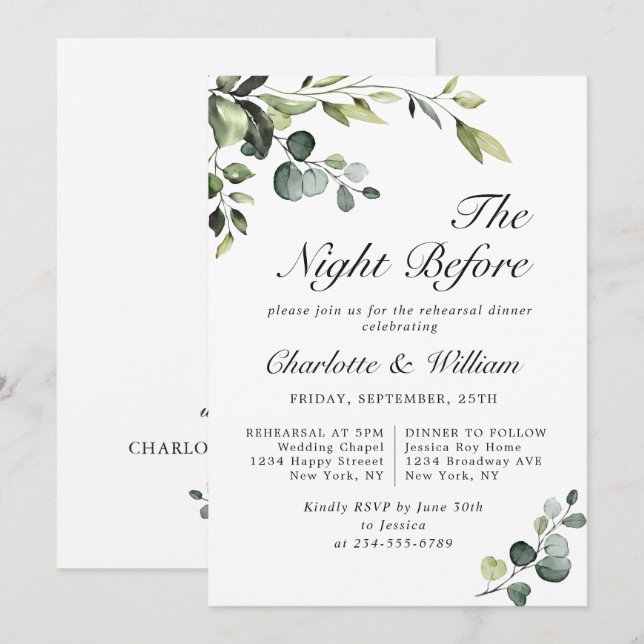 Invitation Dîner de répétition de verdure d'eucalyptus à l'aq (Devant / Derrière)