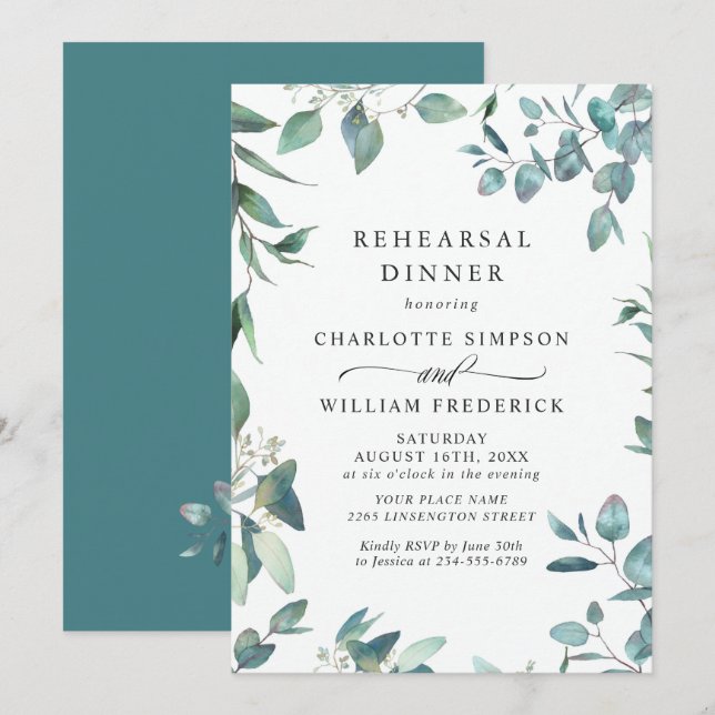 Invitation Dîner de répétition de verdure d'eucalyptus à l'aq (Devant / Derrière)