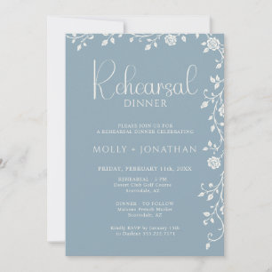Invitation Dîner de répétition de vigne de rose bleue poussié