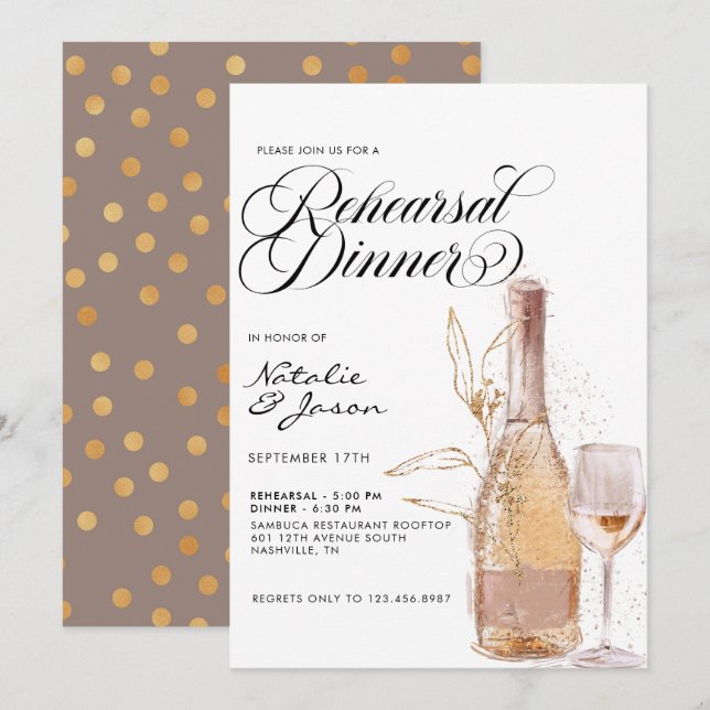 Invitation Dîner De Répétition De Vins Moderne Et Élégant (Devant / Derrière)