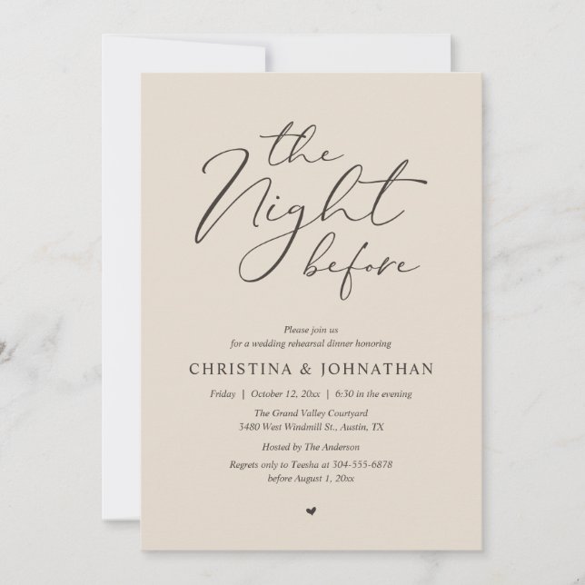Invitation “Dîner de répétition de Warm Sand la veille” (Devant)