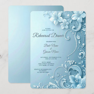 Invitation Dîner de répétition décoratif floral bleu