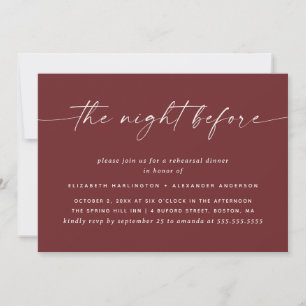Invitation Dîner de répétition Deep Wine Red La veille