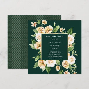 Invitation Dîner de répétition d'émeraude au cadre floral jau