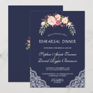 Invitation Dîner de répétition Dentelle Charm Blush Rose Fleu