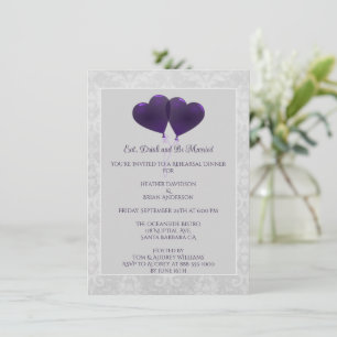 Invitation Dîner de répétition des ballons de coeur violet In
